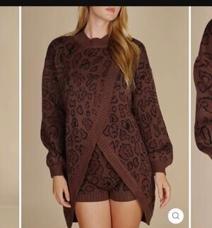 Hers and Mine Animal Print Overlap Sweater and Short Set